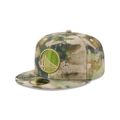 Brown Golden State Warriors Hat - New Era NBA Abstract Camo 59FIFTY Fitted Caps USA7940362